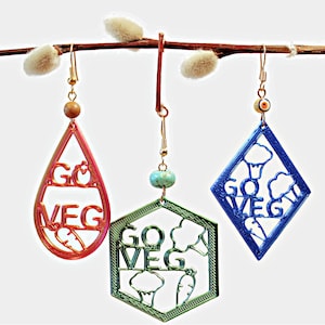Go Veg 3D Printed Earrings: Support Team Herbivore & Go Vegan