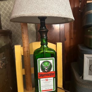 Reclaimed/Repurposed Jägermeister bottle lamp, BottleLamp  UNIQUE UpcyclingBottle Accent Desk Lamp/Bourbon/Whiskey/Liquor/Man Cave/gifts