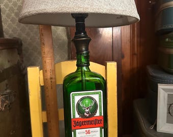 Reclaimed/Repurposed Jägermeister bottle lamp, BottleLamp  UNIQUE UpcyclingBottle Accent Desk Lamp/Bourbon/Whiskey/Liquor/Man Cave/gifts