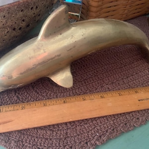 Vintage Large Leaping Dolphin Solid Brass Figurine 10.5”with Vintage Patina.  Decor / Marine / Beach / Ocean / MCM /