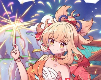 Yoimiya en la miniimpresión del Festival Lantern Rite