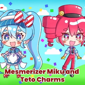 MIKU AND TETO: Mesmerizer Acrylic Keychains (3in, double-sided, glitter epoxy charm)