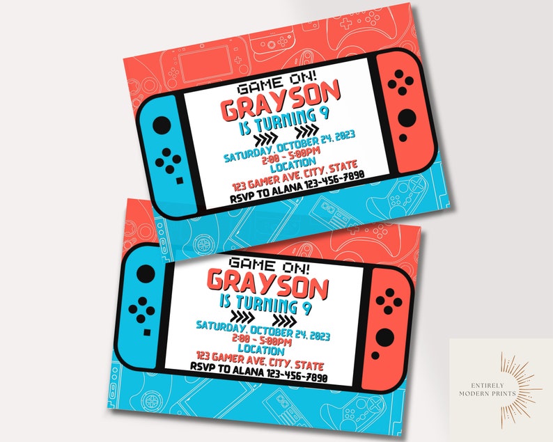 Game on Nintendo Birthday Invitation Gamer Theme Birthday Party