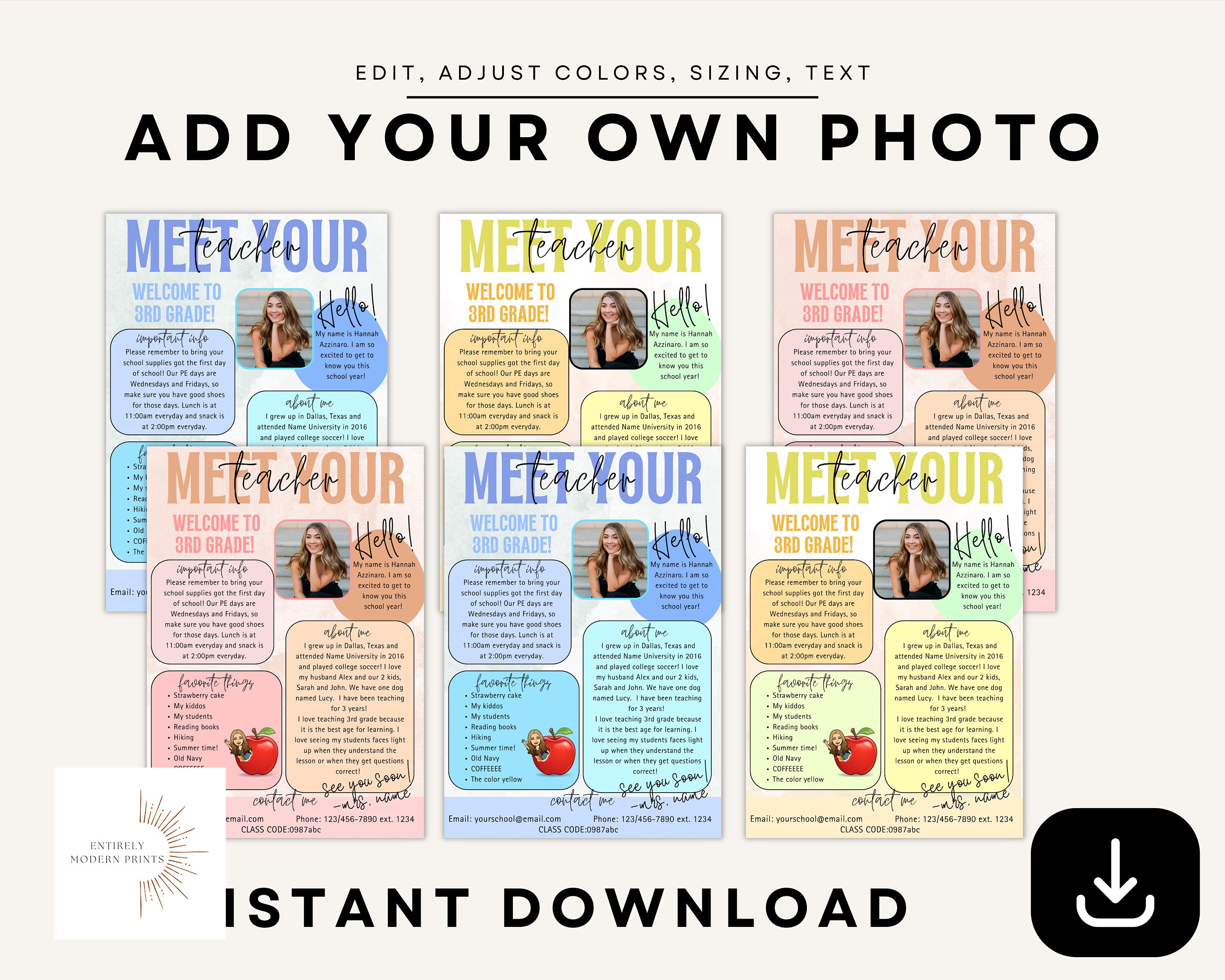 EDITABLE Meet Your Teacher Printable Instant Download 3 - Etsy