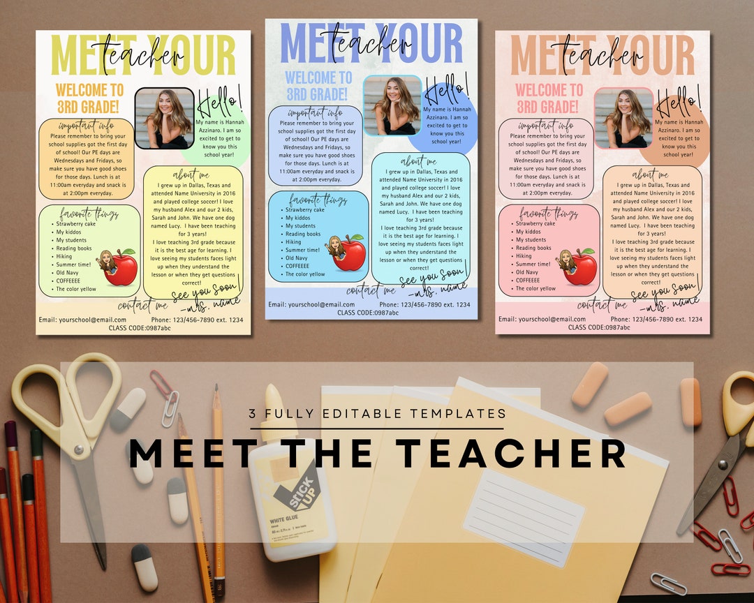 EDITABLE Meet Your Teacher Printable Instant Download 3 - Etsy
