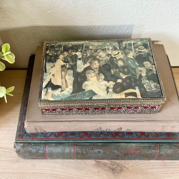 Vintage Trinket Box, Ornate Jewelry Box, Victorian Style Fabric Trinket Box