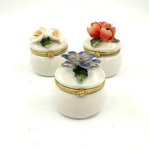 Vintage Floral Porcelain Trinket Box Set
