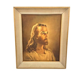 Vintage Religious Lithograph | Wood Framed Jesus Christ Lithograph Print