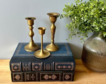 Vintage Candlestick Holders, Brass Candlestick Holder Set, Mismatch Candlestick Holders