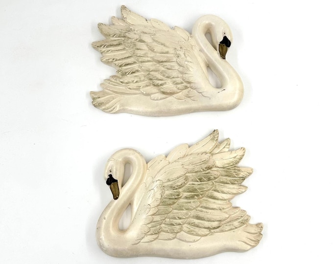 Plaque Murale Ovale En Plâtre – Cygne, Modèle #905A, Vintage