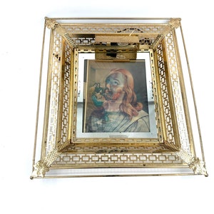 Vintage Religious Hologram Print | Light Up Metal Gold Framed Image