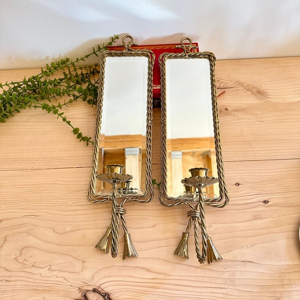 Vintage Sconce Set | Mirror Wall Sconce Set Hanging Candlestick Holder