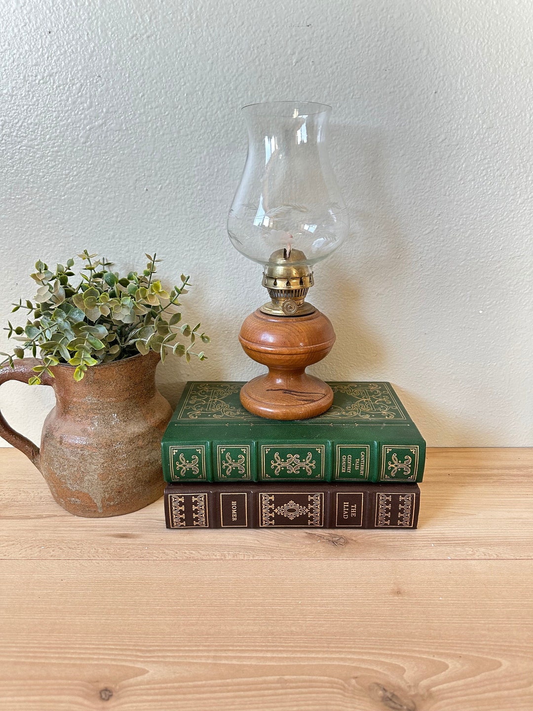 Vintage Oil Lamp Rustic Wooden Oil Lamp Etsy