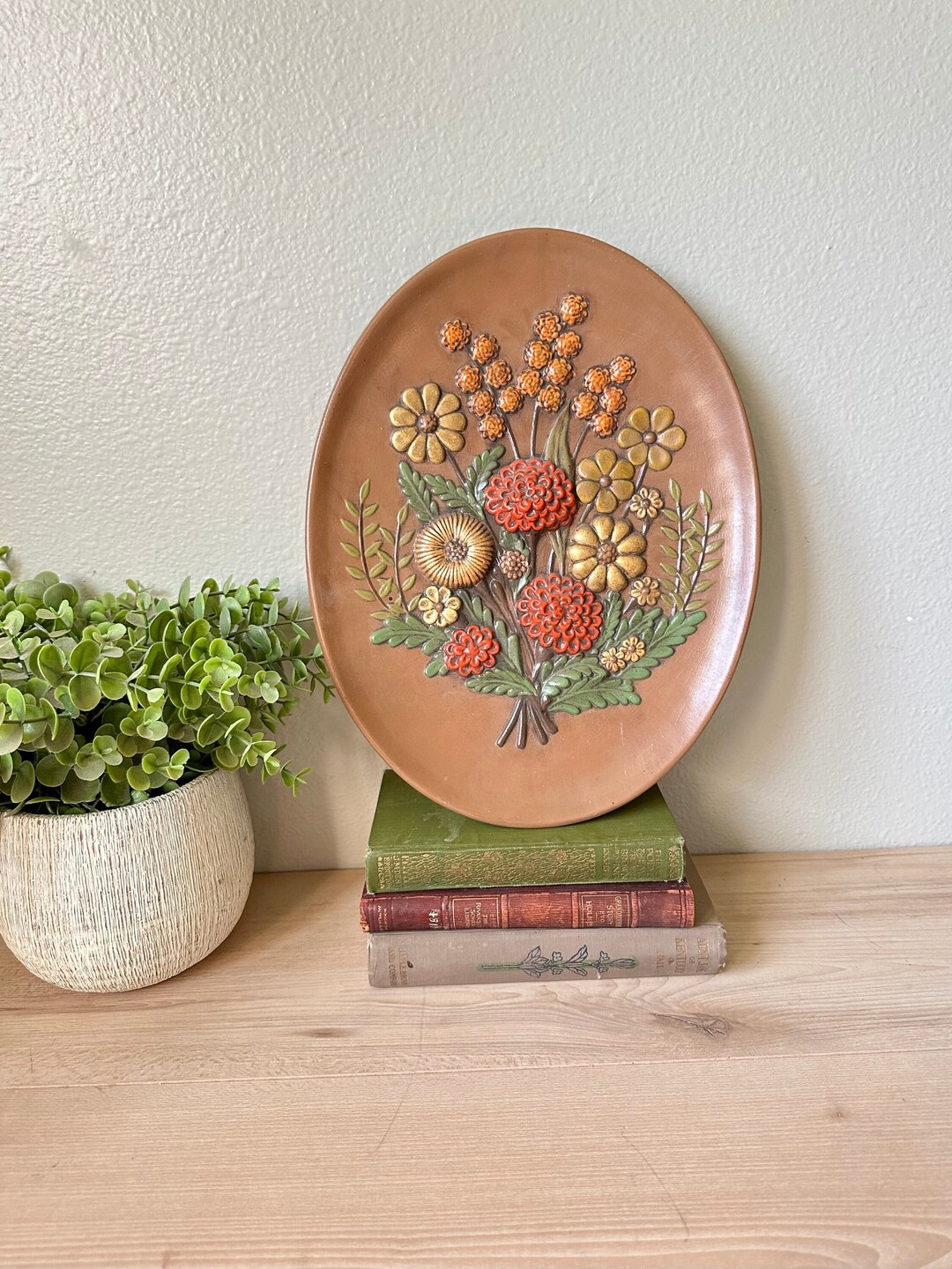 Vintage Floral Wall Decor Cottage Core Ceramic Floral Wall Plaque Etsy