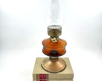 Vintage Oil Lamp | Amber Glass Oil Lamp | Rustic Home Decor