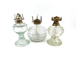 Vintage Oil Lamp Set | Small Clear Glass Oil Lamps Without Chimneys