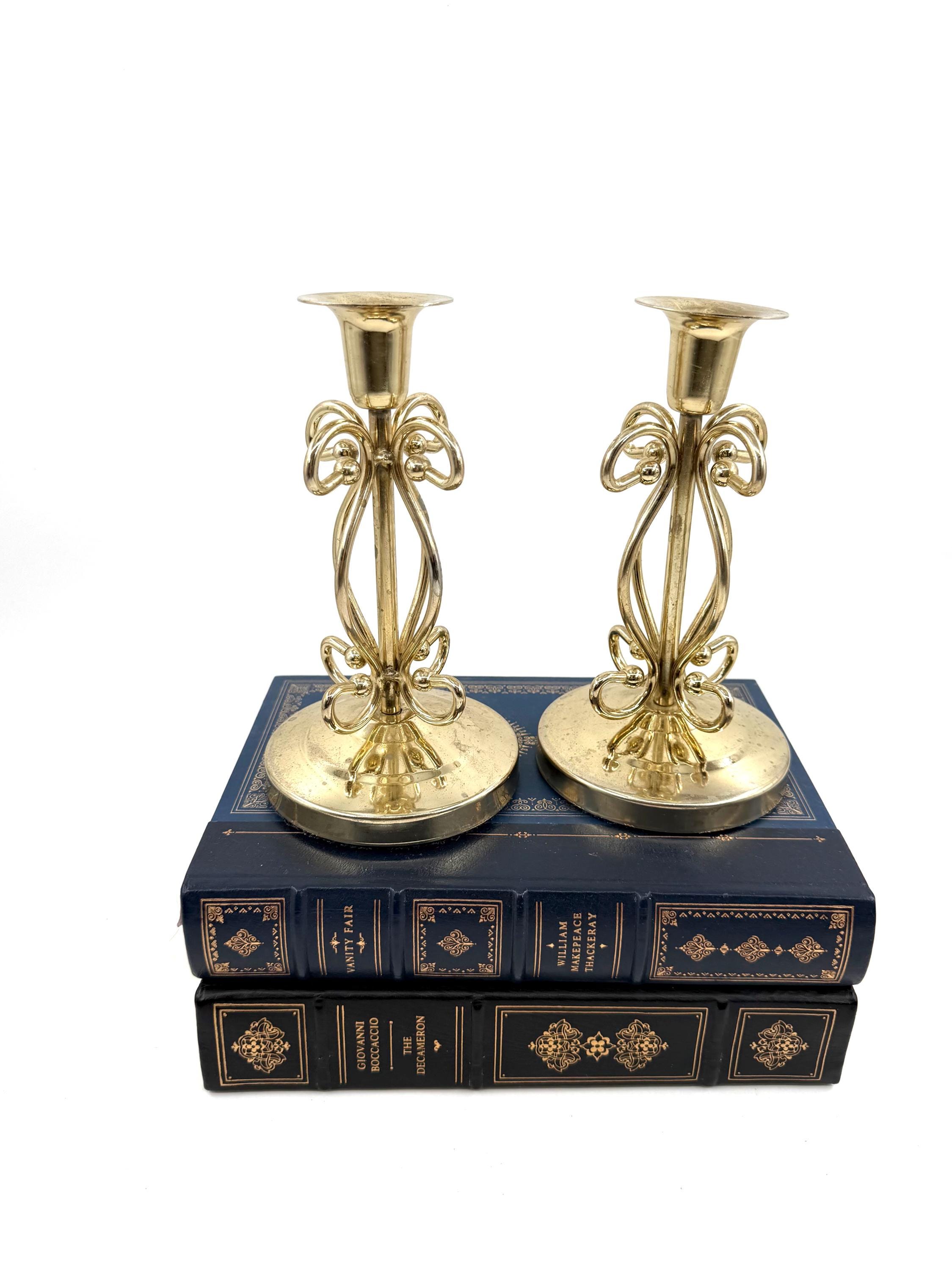 Vintage Candlestick Holders | Gold Toned Metal Candlestick Holder Set ...