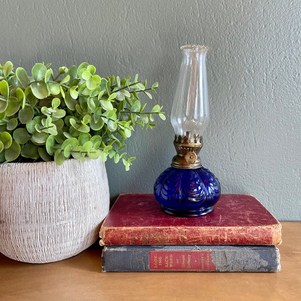 Vintage Miniature Cobalt Blue Oil Lamp