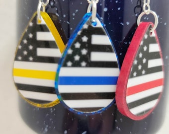 Thin line earrings, Blue line earrings, Red line Teardrop earrings, Yellow line earrings, tear drop, Double sided teardrop earrings