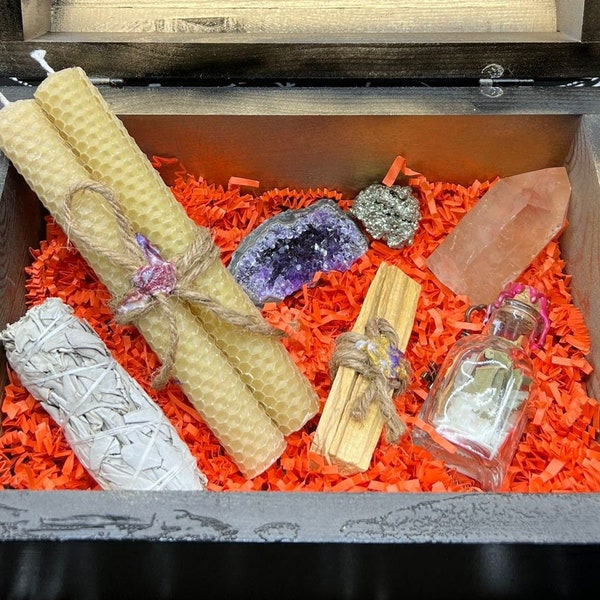 Prosperity Box, Abundance, Magical Crystals, Amethyst, Pyrite, Honey Candles, Citrine generator, Sage