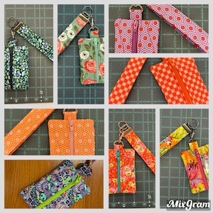 Zip pouch, chapstick holder, key fob separates or as sets