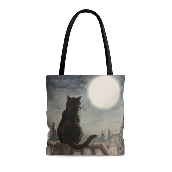 Cat Silhouette in The Night Sky Tote Bag, Cat Tote Bag, Cat Lover Gifts, Reusable Bag, Shopping Bag