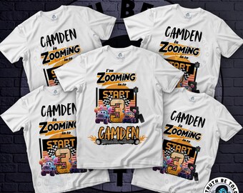 Personalized Race Car Birthday Shirt | Zooming Into Birthday Family Tee