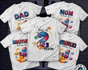 Personalized Blast Off Birthday Shirt | Space Rocket Family Crew Tee