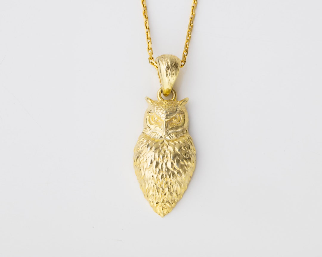 18K Gold Owl Animal Beast Pendant Handmade 10K Gold Owl - Etsy
