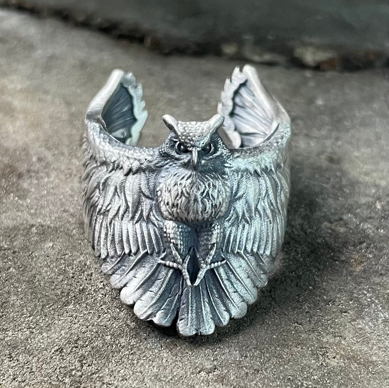 Silver Owl Ring Cat Eyes Animal Charm Vintage Rings for Men Women Ring  Adjustable