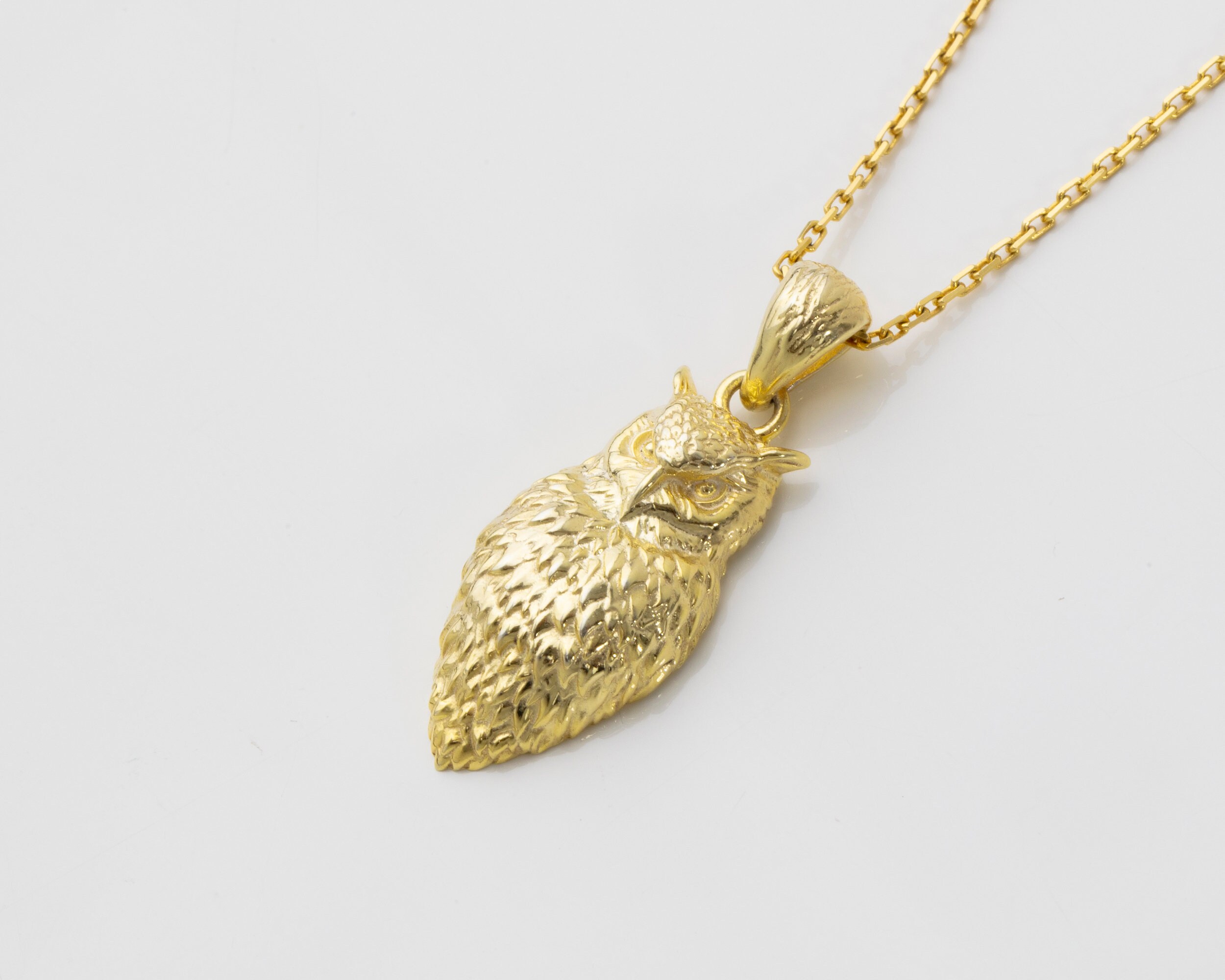 18K Gold Owl Animal Beast Pendant Handmade 10K Gold Owl - Etsy