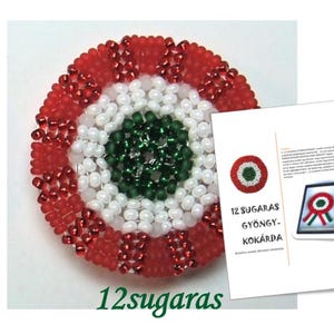 12 Sugaras Gyongy Kokarda kituzo - Napraforgo Csipkes Alapon asztali disz - Hungarian Pattern - 12sugaras