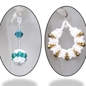 Beaded HOOP EARRINGS PATTERN - Seedbead Spheres Earrings Tutorial - Pearl Scallop - 12sugaras