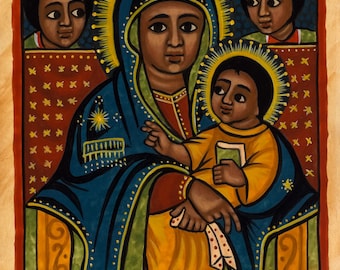 Our Lady Mary with her Beloved Son, Ethiopian Icon Print