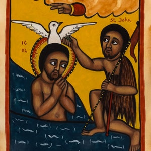 How John Baptized our Lord, Ethiopian Baptism Icon Print