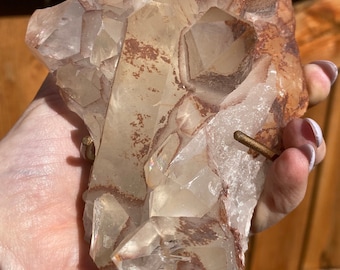 Very Large Rare Pink Lithium Lemurian with Rainbows on Stand