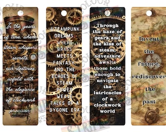 Marcapáginas Steampunk imprimibles / Juego de 4 marcapáginas con citas góticas / Descarga instantánea
