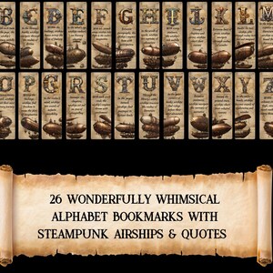 Marcapáginas Steampunk de 26 letras / Dirigibles Steampunk / Marcapáginas / Accesorio Steampunk / Cosplay Steampunk