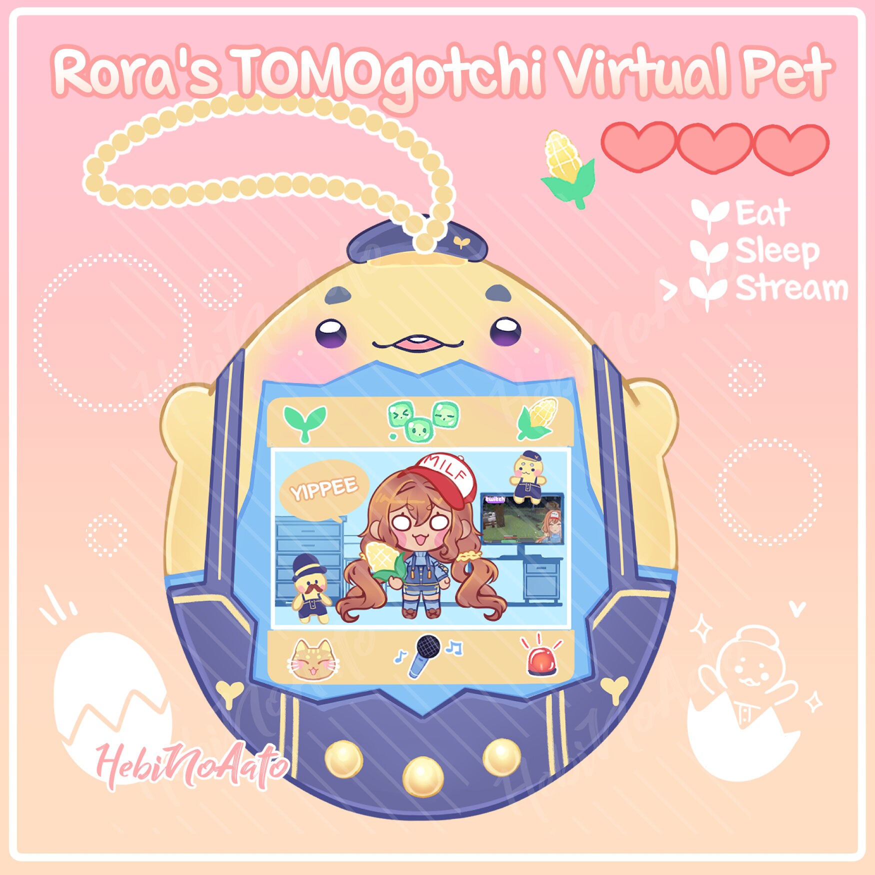 Vtuber Roraatf Collab Merch Bundle Offer - Pudding Charm + Tamagotchi ...