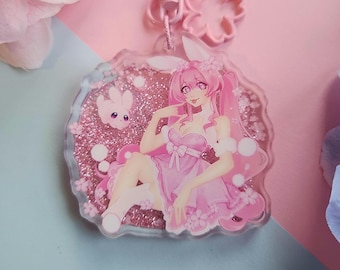 Hatsune Miku - Quicksand Liquid Charm - Sakura Cherry Blossom Strawberry Bunny Miku/ Keychain / Accessory