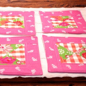 Quilted Floral Coasters in Bright Pink - Ideal Granny Core Gift! - Farmhouse, Country, Cottage Core