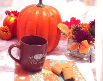 Quilted Mug Rug – Rustic Patchwork, Cottagecore Country Farmhouse Decor