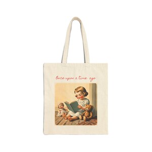 Cotton Canvas Tote Bag: Custom Name Kids Cotton Canvas Library Book Tote Bag Girls Gift Christmas Birthday Vintage Nostalgia