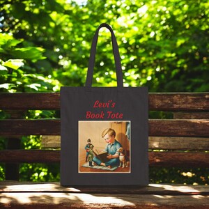 Cartable en toile pour garçon personnalisé : joli porte-livre de bibliothèque pour enfants - Idée cadeau pour Noël, anniversaire de garçon