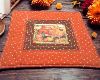 Farmhouse Autumn Quilted Mug Rugs – Rustic Fall Cotton Snack Mats