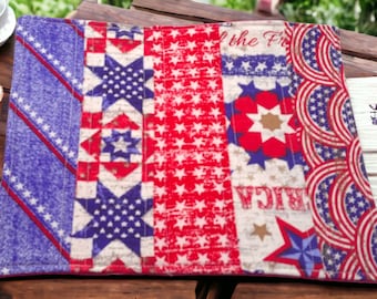 Handmade Patriotic Mug Rug – Americana Quilted Coaster