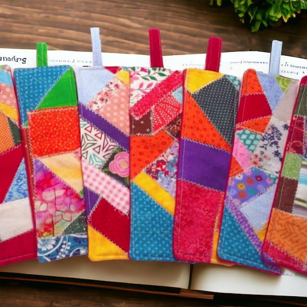 Patchwork Cotton Bookmarks - Crazy Quilted, Set of 2