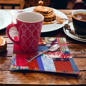 Rustic Retreat: Quilted Mug Rugs, Coasters, and Snack Mats, Candle Mats Handmade Quilted Crumb Block design, Country Cottage  Core Farmhouse