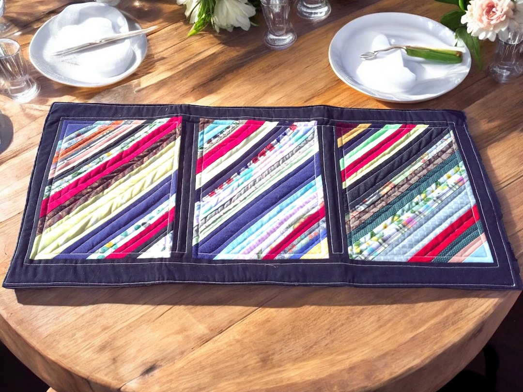 Quilt Table Guide Rails Handmade Quilted Table Runner – Attic Window Quilt Block – Colorful ...