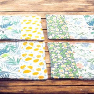 Handmade Quilted Floral Mug Rug Blue, Yellow & Green Mini Table Mat – 8x5 Cotton Coffee Or Tea Mat Gift for Her Autumn Cozy Kitchen Décor